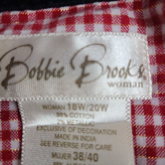 Bobbie Brooks Woman Red White Checked Christmas Mittens Button Front Top 18W 20W - Picture 4 of 9